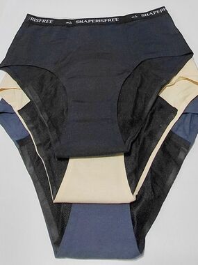 SHAPERISFREE Women's 3-Pack  Black, Navy & Cream Sporty Period Underwear Sz Smal